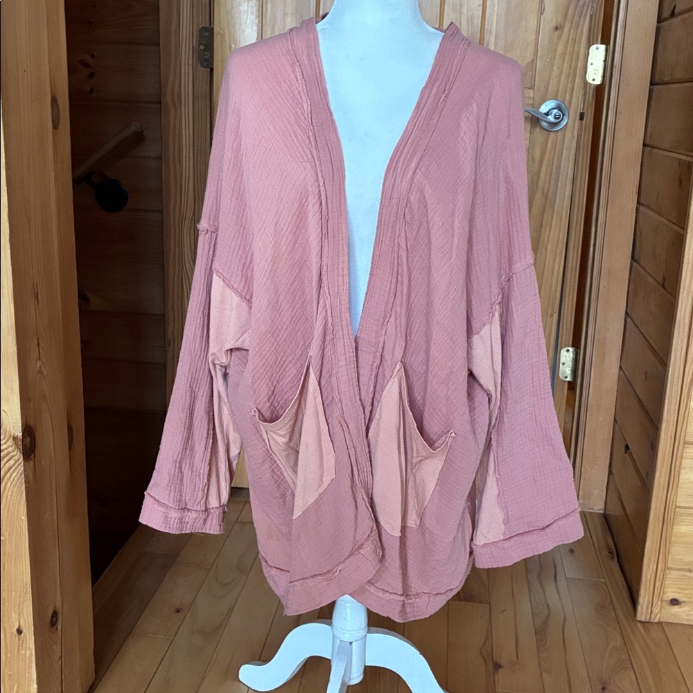 Gauzy cotton beachy Laggenlook oversized jacket - Picture 2 of 9